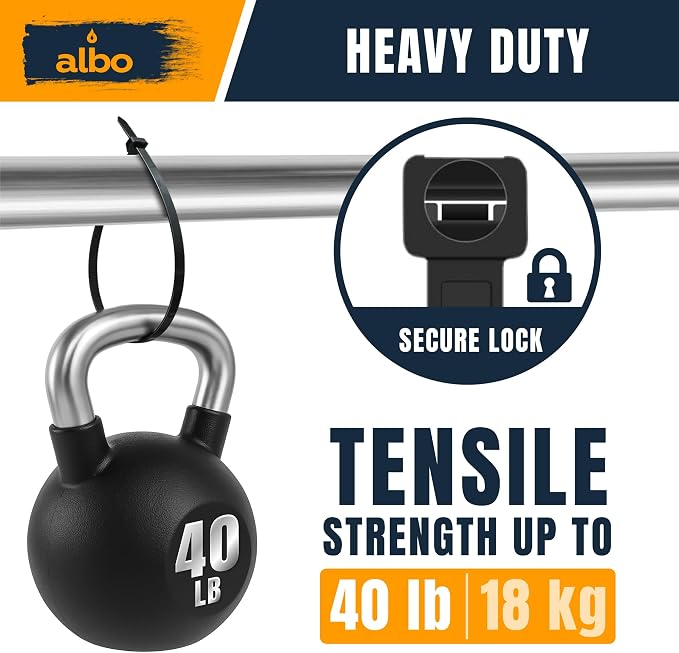 ALBO Zip Ties Black 8 Inch 1000 Pack 40 lb, Long Plastic Cable Ties Thick 0.14 Inch Tie Wraps Heavy Duty UV Resistant Nylon Wire Ties for Indoor and Outdoor