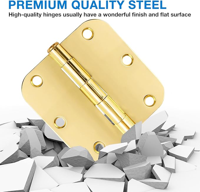 Door Hinges Polished Brass 3.5 Inch Door Hinges Gold 6 Pack 5/8" Radius Corners 3-1/2 Interior Door Hinge for Doors Bedroom Yellow Shiny Luxury Residential Door Hardware Bright Brass Hinge JIW