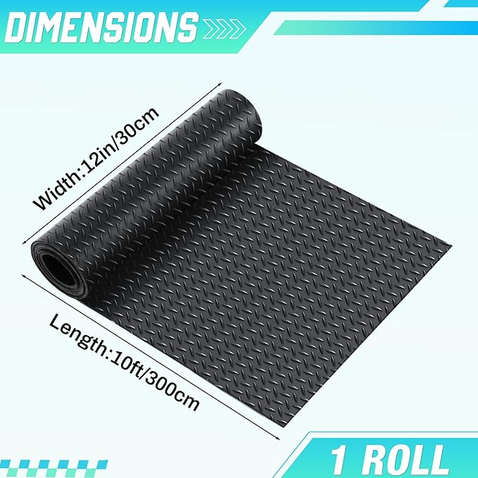 Breling 12 in x 10 ft Rubber Diamond Plate Rolls Mats, Heavy Duty Flooring Rug for Trailers Garage, PVC Water/Stain Outside Stall Resistant Parking Rv Tool(Black)