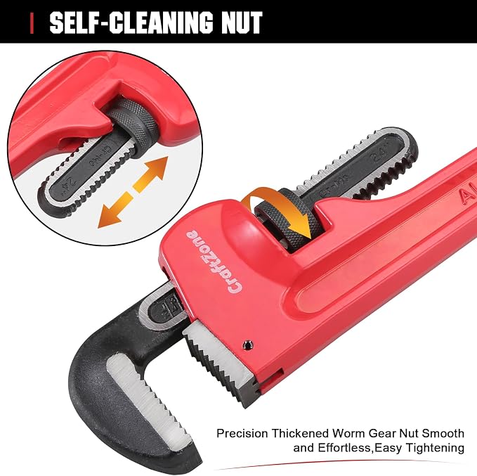 14-Inch Aluminum Pipe Wrench, 14-Inch, Heavy-Duty Adjustable Straight Plumbing Wrench, Drop-Forged Jaw, Lightweight Design, Versatile for Plumbing & Home Repair