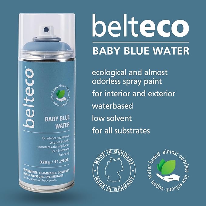 Baby Blue Spray Paint | Water-Based & Odorless | Eco-Friendly & Vegan | Weather & UV-Resistant | For All Substrates | Fast-Drying & High-Coverage | For In/Outdoor Use | Light Blue Spray Paint
