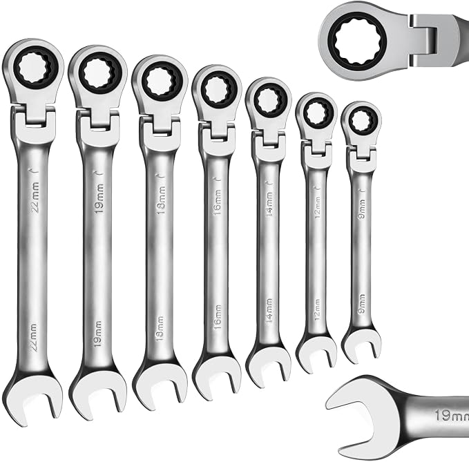 WISEUP Ratchet Wrench, CR-V Chrome-vanadium Steel 8mm Wrench | 180 ° Adjustable Combination Wrenches, Double-end Ratchet Wrench, Anti-slip Rust-proof, Labor-saving Tools