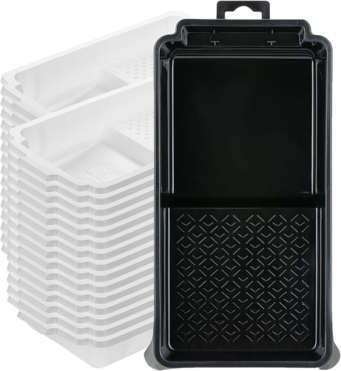 Bates- 4 Inch Paint Tray Set, 31 Pack, 1x 4 Inch Paint Roller Tray, 30x Disposable Plastic Liners, Black and White