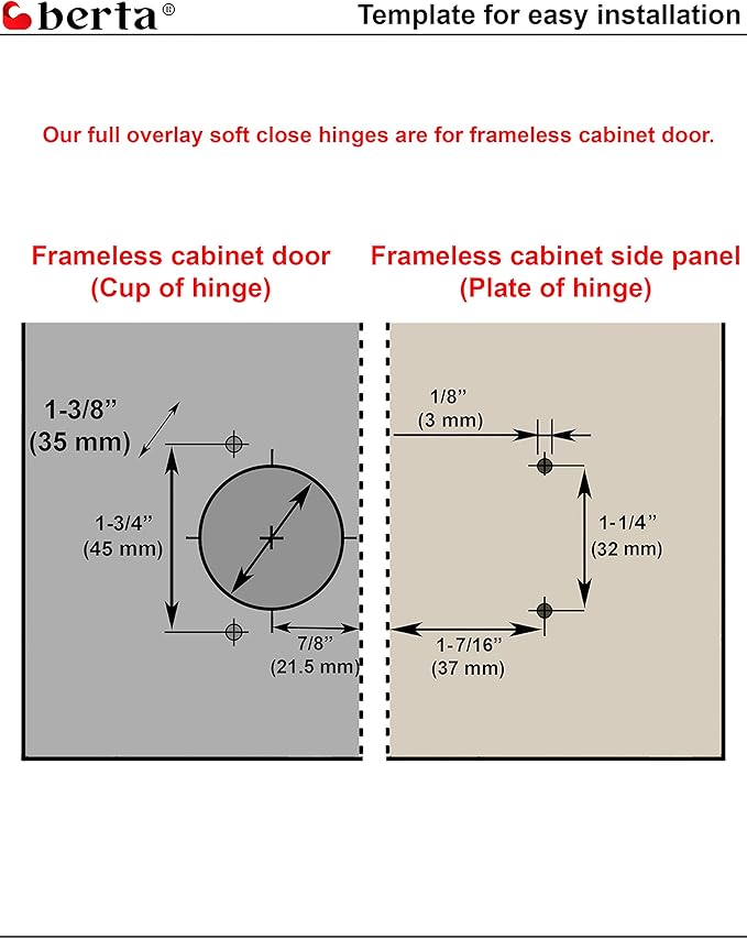Berta 25-Pack Full Overlay Frameless Soft-Close European Hinges, 110° 3D Adjustable, Clip-On Concealed Kitchen Cabinet Door Hinges with Screws - Ideal for Modern Cabinets