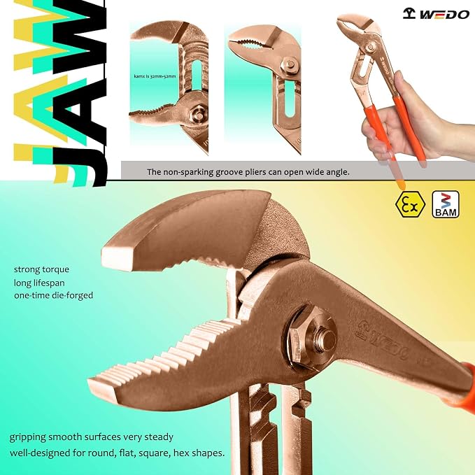 WEDO 6" Groove Joint Pliers,Tongue-and-Groove Pliers,Beryllium Copper,Non-magnetic,Length 150mm,Max jaw opening 25mm,DIN Standard, BAM & FM Certificate