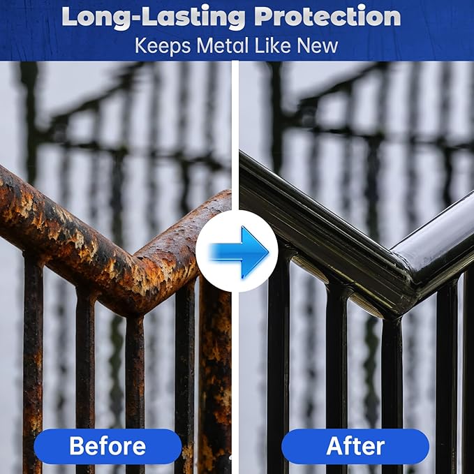 2-in-1 Rust Converter & Metal Primer - 35 oz Black Rust Inhibitor Paint for Metal Protection, Long-lasting Anti-Rust Coating for Automotive, Iron Fence, Garage Door, Outdoor Furniture
