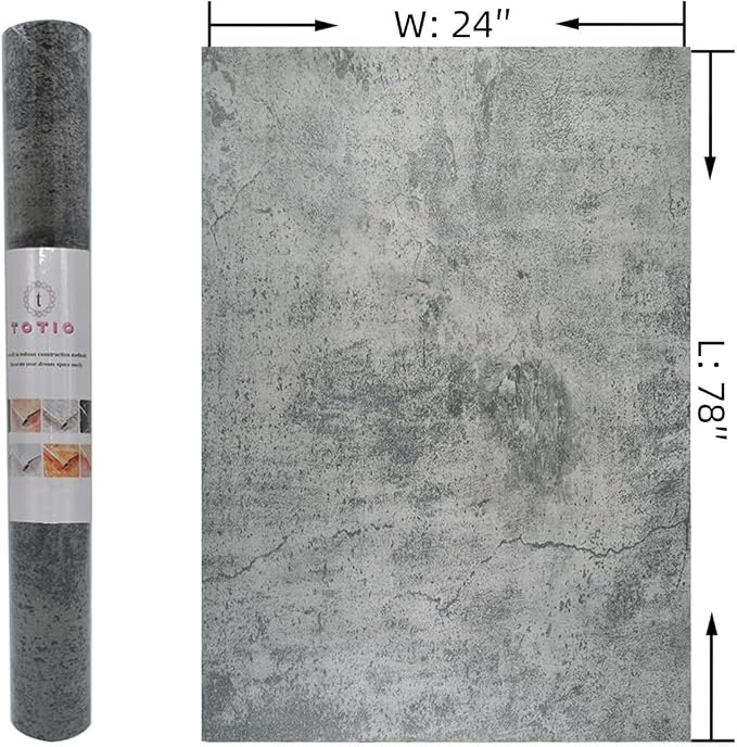 TOTIO Gray Concrete Wallpaper Matte Thick Dark Grey Cement Contact Paper Peel Stick Countertop Paper Removable Waterproof Adhesive Furniture Stickers Industrial Style Vinyl Wall Sticker 24x78 inch