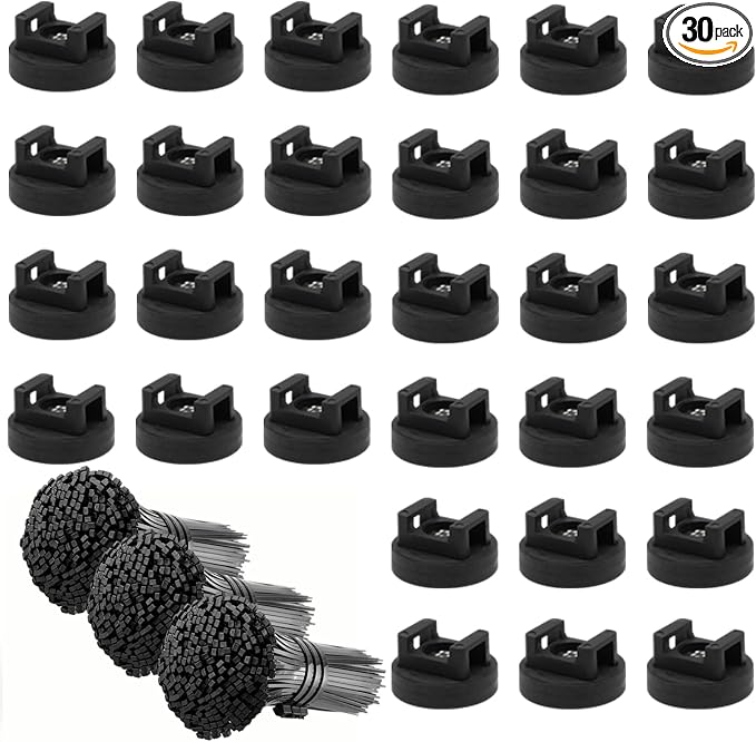 30 Pcs Magnetic Zip Tie Mounts with 300 Cable Ties Magnetic Cable Clips Magnet Cable Holder and Wire Holder for Cable Management Home Office Garage Marine Electrical Wiring (31mm)