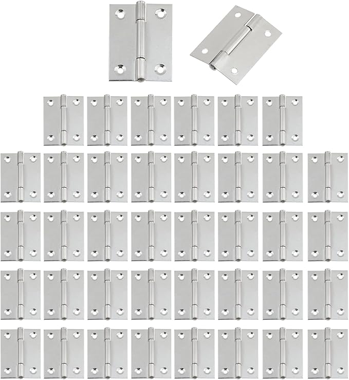 MY MIRONEY 40PCS Stainless Steel Folding Hinges 2 Inch Silver Cabinet Door Hinge Home Furniture Hardware Hinge for Wooden Box, Door and Window, DIY Projects