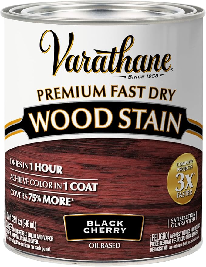 Varathane Premium Fast Dry Wood Stain | 1 Hour Dry Time | 1 Coat Color | Interior Wood Stain | Furniture, Cabinets, Doors, Trim | Quart | Black Cherry