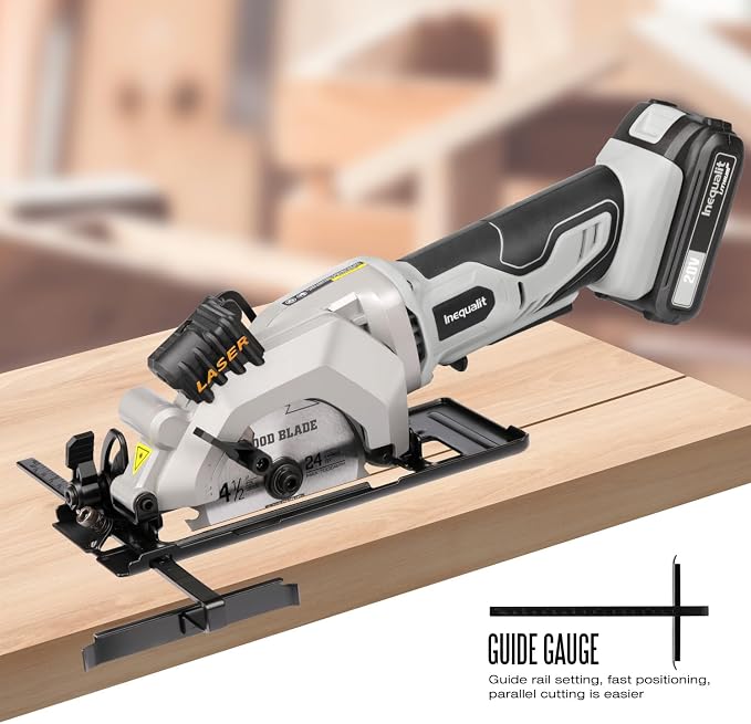 Mini Circular Saw, 3500RPM Corded Compact Saw with 4-1/2" 24T TCT Blades, Laser Guide, Rip Guide, Vacuum Adapter and Blade Wrench, Max Cutting Depth 1-11/16"(90°), 1-1/8"(45°） (Cordless 2A)