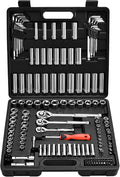 VEVOR Socket Set, 149 Pieces, 3/8 & 1/4 & 1/2 inch Drive Socket and Ratchet Set, SAE and Metric, Deep and Shallow, Mechanic Tool Kit with Bits, Accessories, Storage Case, CR-V Alloy Steel, for Repair | CR-V, SAE and Metric, Deep and Shallow, Tool Set w...