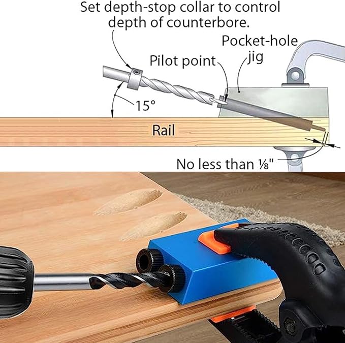 Pocket Hole Jig 14Pcs Kit - Woodwork Guides Joint Angle Tool Carpentry Locator - 15° Woodworking Inclined Hole Fixture 6/8/10mm Drill Bits Dowel Screw Drill Jig Joinery Kit Carpenters