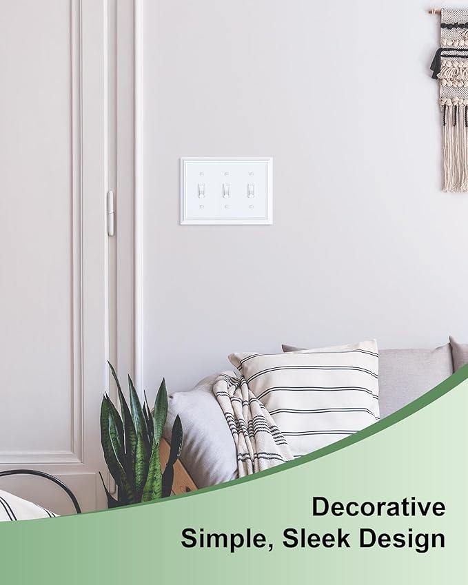 2-Pack Triple Toggle Light Switch Cover Plate, Durable Natural Bamboo Fiber Decorative Switch Plate Covers, Pure White 3 Gang Wall Plate, Corrosion Resistant