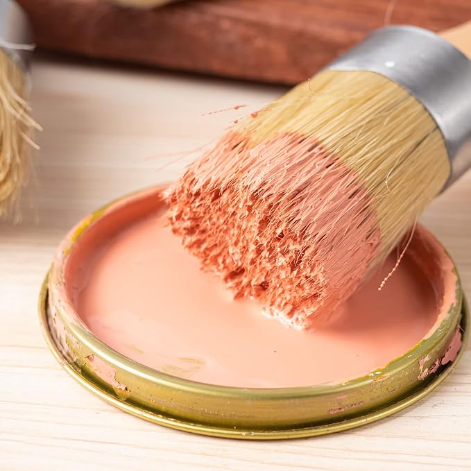 Mister Rui Chalk Wax Paint Brush 3 pcs, Large Wax Brush, Brushes for Furniture, Acrylic Paint, Milk Paint, Natural Bristles, 1 Small Round Brush and 2 Large Oval Brushes