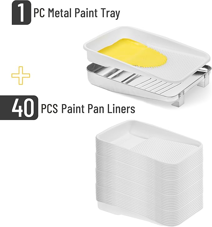 Bates- Paint Tray Liner, 9 Inch, 41 pcs, 1x Metal and 40 x Plastic Paint Trays for Painting Walls