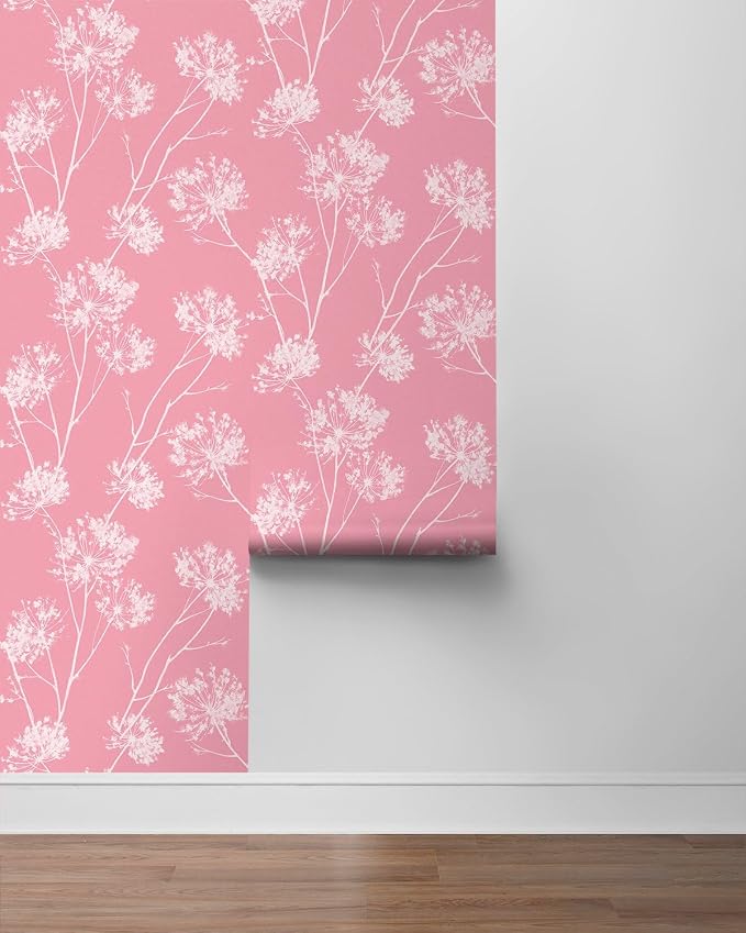 NextWall One O'Clocks Botanical Peel and Stick Wallpaper (Pink)