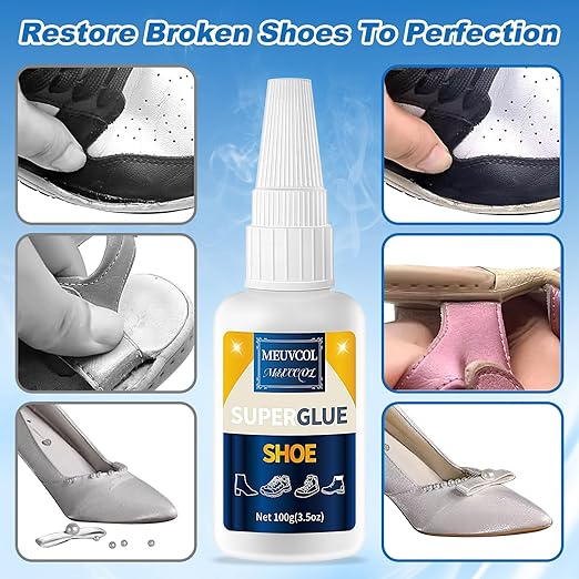 Meuvcol Shoe Glue,100g Super Glue for Shoe Heavy Duty, Clear Shoe Glue Sole Repair Kit, Waterproof Sneaker Glue for Rubber Soles, Boot, Leather, Heels, Tennis, Strong Boot Fix Glue, Insole Adhesive