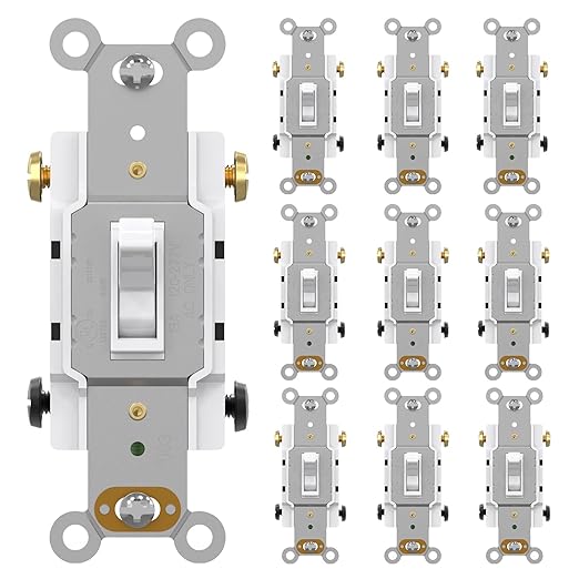 AIDA 15 Amp Toggle Light Switch, 4 Way, Grounding Screw, Residential Grade Electrical Wall Switch, UL Listed (White, 10 Pack)