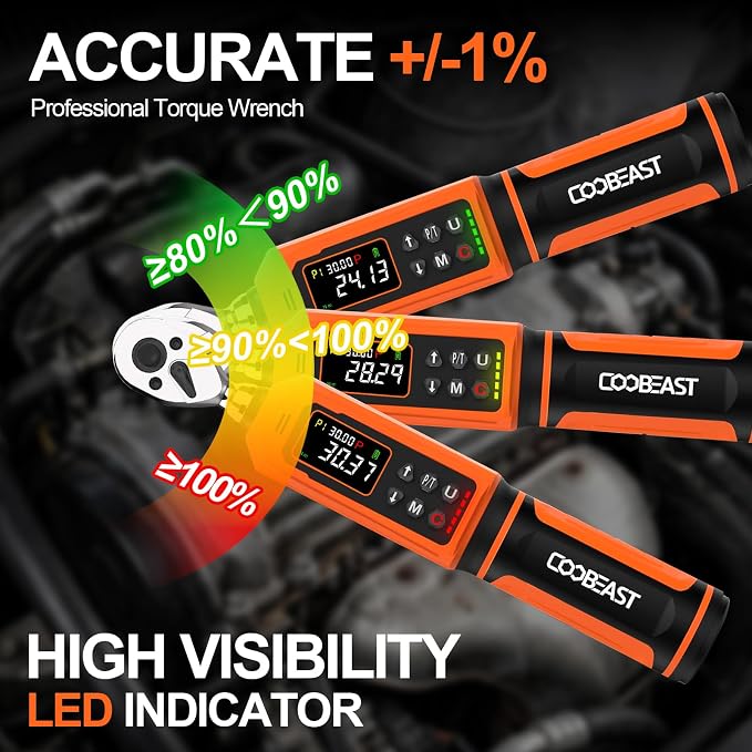 1/4 Drive Digital Torque Wrench,Preset Value(0.33-22.1 Ft.lbs./0.45-30Nm) | Buzzer and LED Alert,±2% High Accuracy,72-Tooth, Quick Release,Reversible,Large Screen,for Bike Motorcycle,Gift for Men,DIY