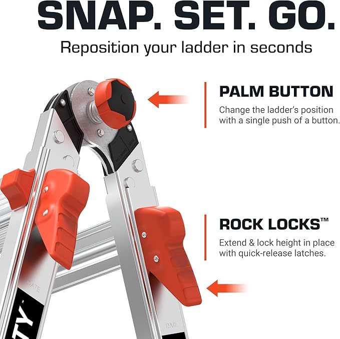Little Giant Ladders Velocity 26-Ft Folding Multi-Position Ladder, Aluminum, 300 lb Load Capacity, Type 1A Extra Heavy Duty, 26-Ft Reach, with Ratchet Levelers and Wheels (15426-801)