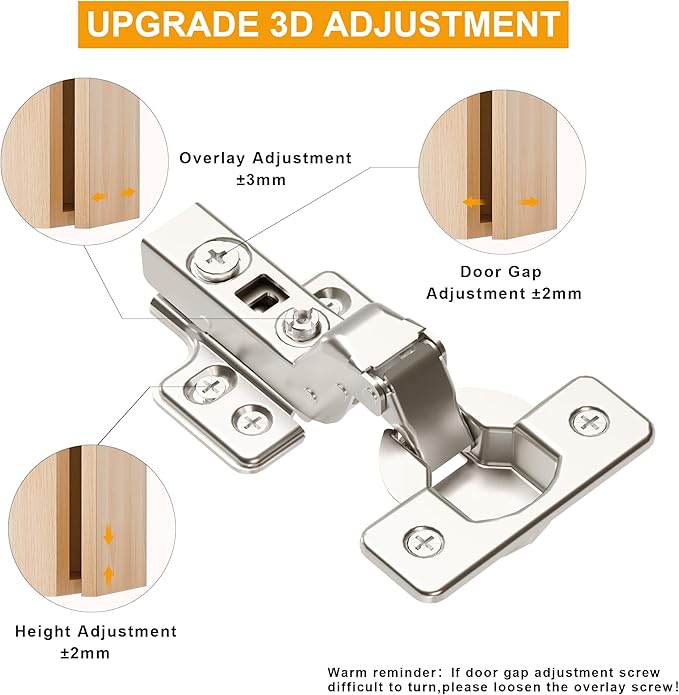 4pcs Professional Grade Inset Soft Close Cabinet Hinges, Frameless Concealed European Style with Four-Hole Clip-On Mounting Plate and Screws, Nickel Plated Finish