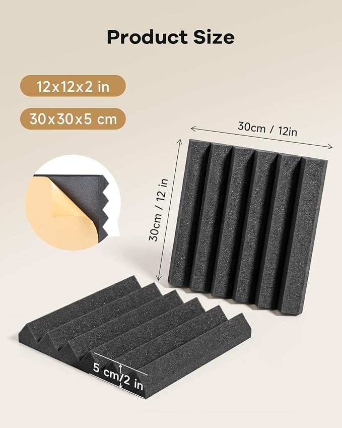 SD SODOCT 36 Pack Wedge Acoustic Foam Panels, Self-Adhesive Sound Proof Foam Panels for Walls, 12 x 12 x 2 Inches High Density Acoustic Foam, Fire Resistant, Studio Wall & Ceiling Panels, Black