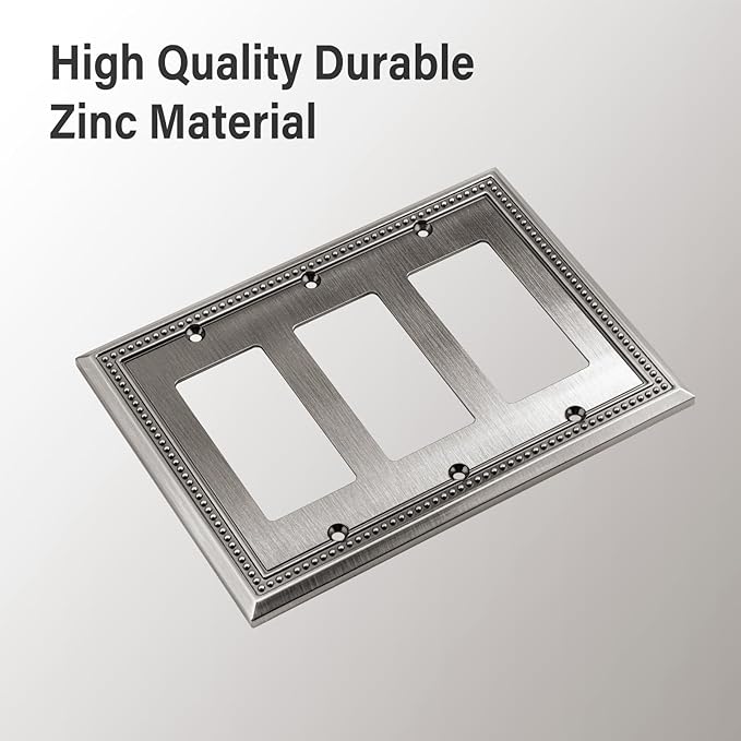 Henne Bery Sunken Pearls Heavy Duty Decorative Wall Plate Switch Plate Outlet Cover (Triple Decorator, Heirloom Silver)