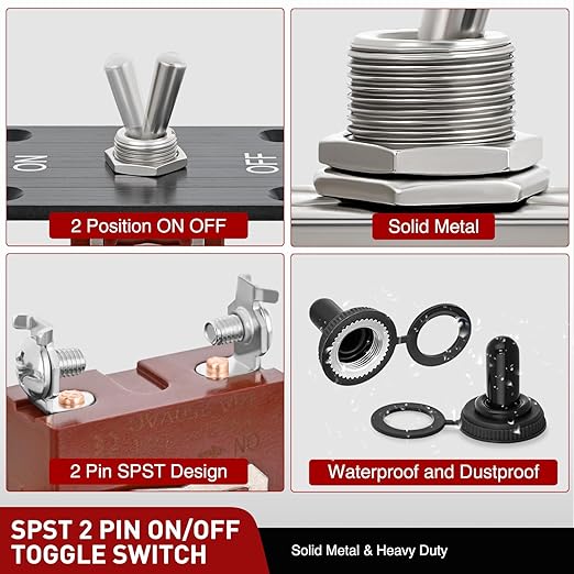 Nilight Heavy Duty Toggle Switch Waterproof 2 Pin 2 Position ON Off SPST 12V DC 30A with Mounting Panel and Weatherproof Cap Cover for Auto Car Marine Boat Automotive