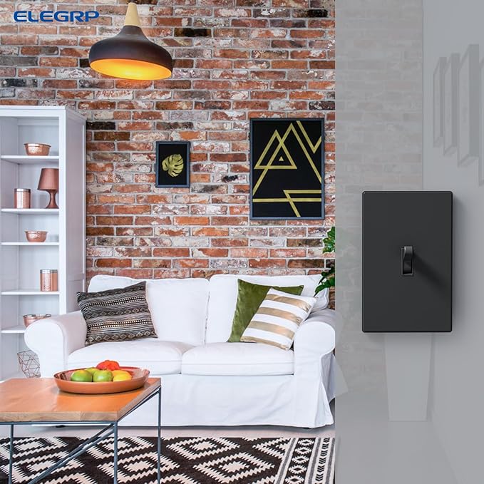 ELEGRP 1-Gang Screwless Toggle Switch Wall Plates, Mid-Size Unbreakable Thermoplastic Faceplate Cover for Wall Switch & Toggle Dimmer Switch, UL Listed (1 Pack, Matte Black)