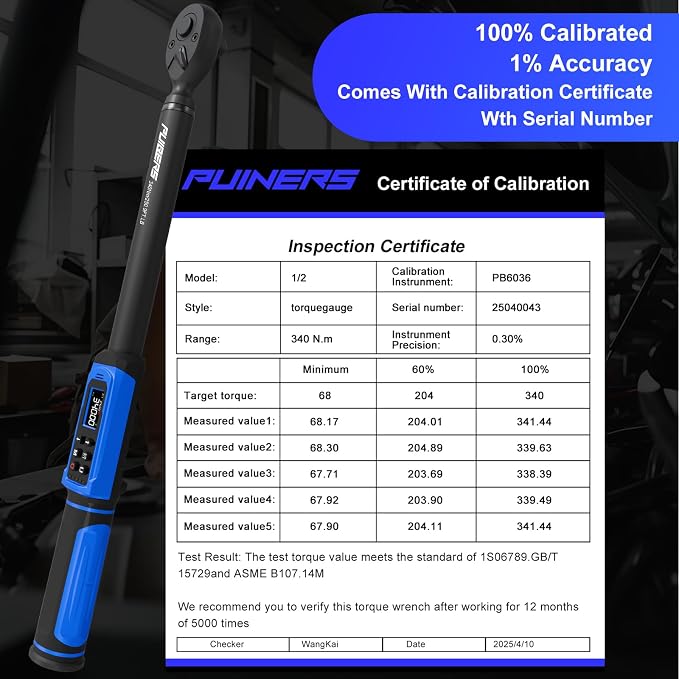 Digital Torque Wrench 1/2" Drive 3.8-250.8FT.LB (5-340Nm),Electronic Torque Wrench ±1% High Accuracy,5 Units LCD with Buzzer & LED Alerts For Car Bike Moto Truck