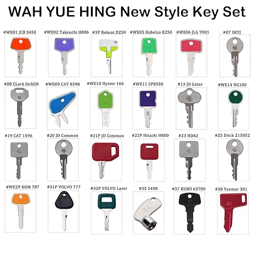 48PCS Heavy Equipment Key Set, Construction Equipment Multi Keys fit Common Major Equipment Manufactures Forlift Excavator Tractor Lodaer JD Case Hitachi CAT JCB Kobelco and More Construction Keys
