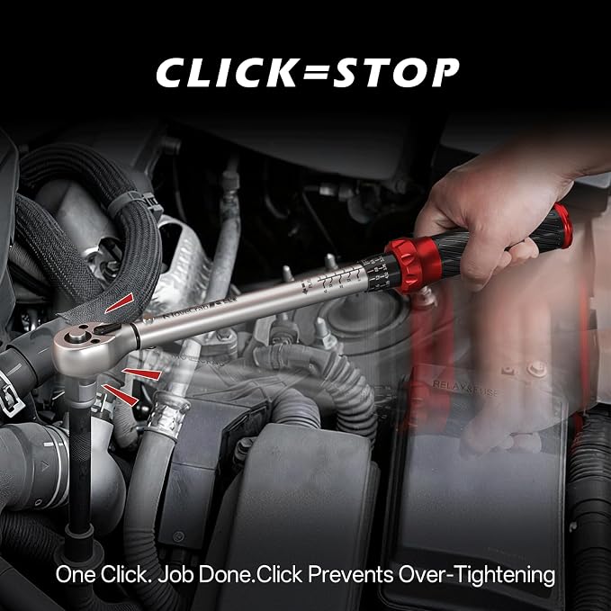 16pcs 3/8" Click Torque Wrench Spark Plug Socket Set, 5-45 Ft.lb | Dual Range Mechanical Torque Wrench with Magnetic Spark Plug Sockets, Extension Bars & Gap Gauge for Auto & Motorcycle Repair