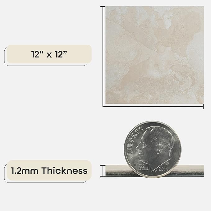 Nexus Self Adhesive 12-Inch Vinyl Floor Tiles, 20 Tiles - 12" x 12", White Slate Pattern - Peel & Stick, DIY Flooring for Kitchen, Dining Room, Bedrooms & Bathrooms by Achim Home Decor