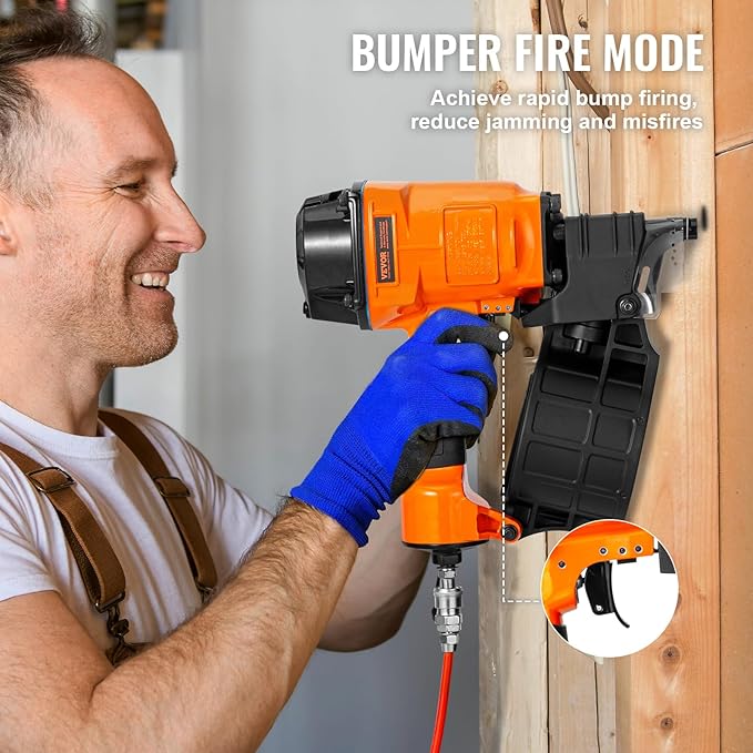 VEVOR Coil Siding Nailer MCN70, 1-3/4" to 2-3/4" 15 Degree Pneumatic Siding Nail Gun, 70-120PSI Air Coil Nailer for Pallet, Crating, Framing, Siding and Fencing
