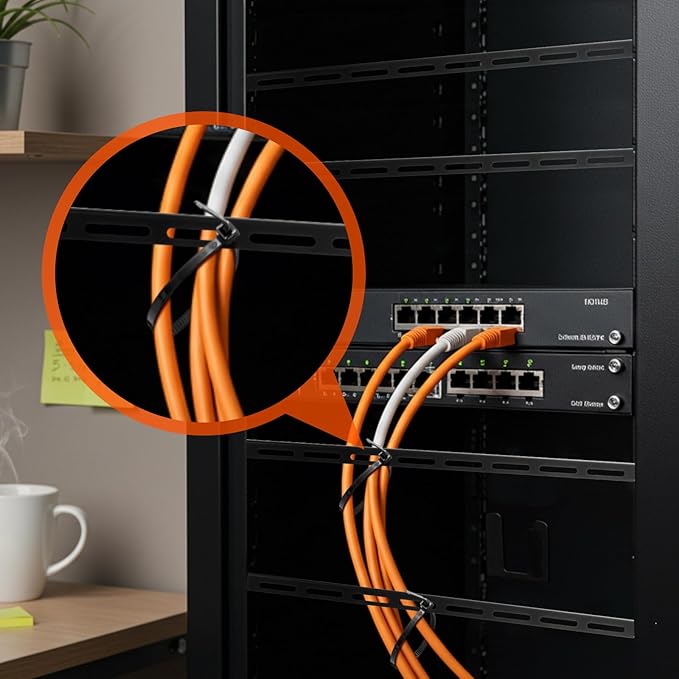 Zonon 4 Sets 1u 19 Inch Server Rack Cable Management Tie Bar Kit Includes 4 Pack 1u Tie Bars, 25 Zip Ties, 8 Cage Nuts & 8 Screws Work with Open Frame Enclosure Network Cabinet Mount Wire Management