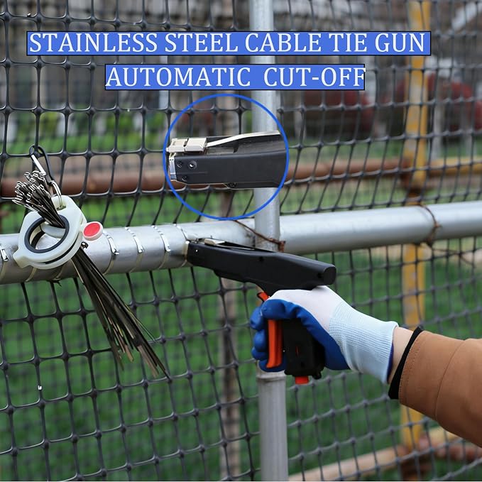 Automatic Metal Zip Ties Cutter Stainless Steel Cable Tie Gun Kit，9-level Adjustable Fastening Tension ，Automatic Tightening Cutting Ratchet Tie Clamp，With 150pcs 304 Stainless Steel Zip Ties