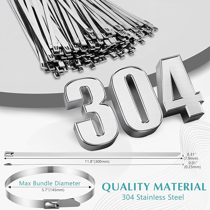 LEIFIDE 500 Pcs Metal Zip Ties 304 Stainless Steel Zip Ties Heavy Duty Self Locking 220 Pound Tensile Strength Cable Suitable for Exhaust Wrapping Fence Outdoor Workshop Canopy (0.31 x 11.8 Inch)
