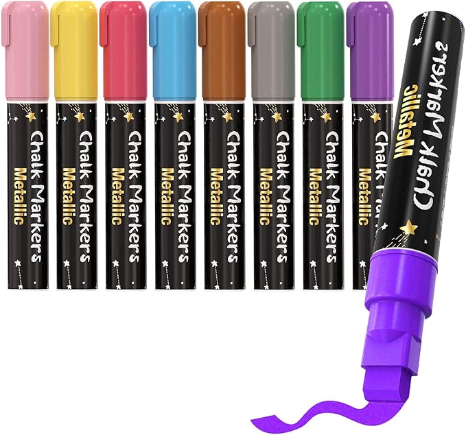 Celepen Window Chalk Markers for Cars Glass Washable, 8 Colors Metallic Jumbo Liquid Chalk Marker Pens with 10mm 3 in 1 Nib Wide Tip, Chalkboard Markers Car Window Paint Pen for Auto, Mirror, Poster