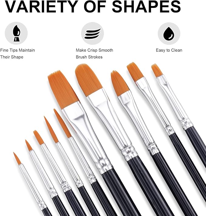 GOTIDEAL Acrylic Paint Set with 10 Brushes, 18 Colors Outdoor/Indoor (59ml, 2 oz) Art Craft Paint Non Toxic, Perfect for Hobby, Artist, Adults, Ideal for Canvas Wood Clay Ceramic Paint Supplies