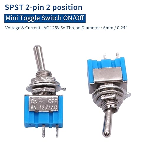 Taiss 10PCS SPST Mini Toggle Switch 2 Pin 2 Position ON/Off Miniature Toggle Switch 6A 125V MTS-101