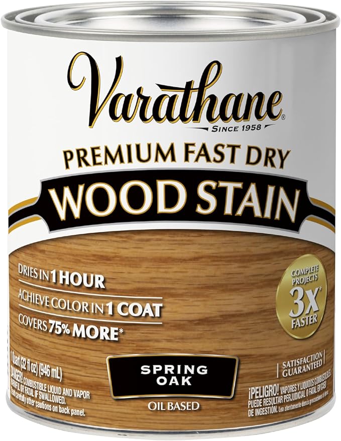 Varathane Premium Fast Dry Wood Stain | 1 Hour Dry Time | 1 Coat Color | Interior Wood Stain | Furniture, Cabinets, Doors, Trim | Quart | Spring Oak