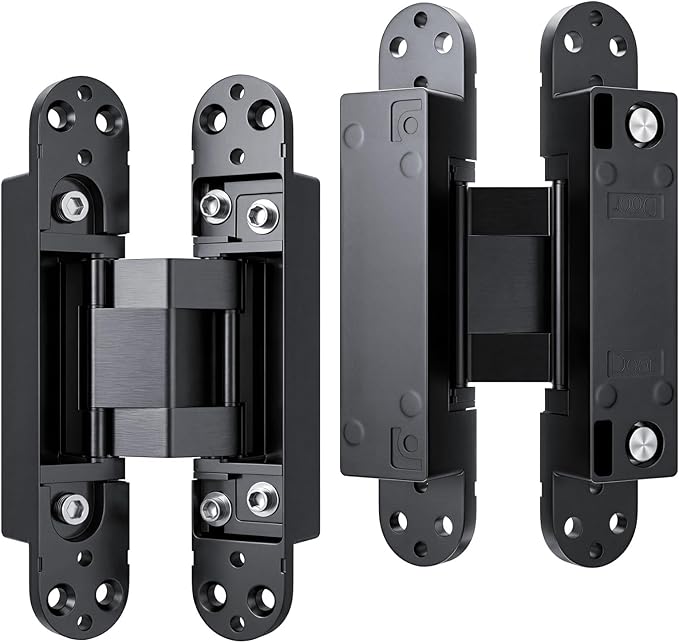6.5" Hidden Door Hinges, Invisible Concealed Hinges, 180° Swing Adjustable Butt Hinge, Silent Operation, Ideal for Secret Rooms, Bookcase Doors & More (Black, 2 Pack)