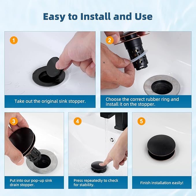 Hibbent 2 Pack 3 in 1 Bathroom Sink Drain Strainer, Pop Up Sink Stopper with Big Push Cap, Anti-Clogging Metal Filter Basket,Sink Plug with Hair Catcher for 1.1''~2.36'' Basin, Oil-Rubbed Bronze