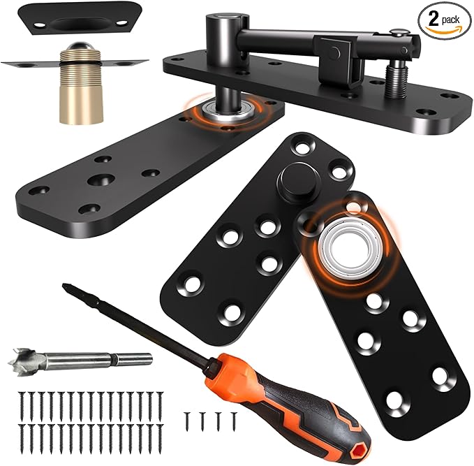Hidden Door Hinge with Dual Bearing Design - Rotating Silent Invisible Door Hinge Kit for Heavy Duty Secret Door, Perfect for DIY Carpenters & Door Bookcase 580lbs Load-Bearing