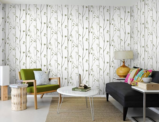 Timeet Green Leaf Wallpaper 16" x 197" Boho Floral Peel & Stick Removable Wallpaper for Bathroom, Bedroom, Kitchen, Accent Wall, etc.