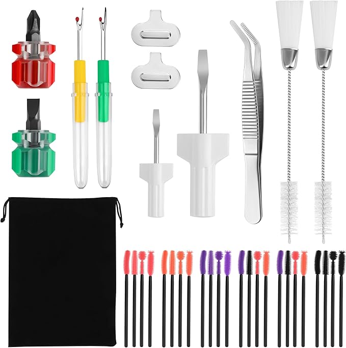 36 Pcs Sewing Machine Cleaning Kit Including Silicone Dense Hair Cleaning Brush, Tweezers, 2-Headed Brush, Screwdriver, Seam Rippers for Repair Clean Sewing Machine Repair Tools-Coldairsoap