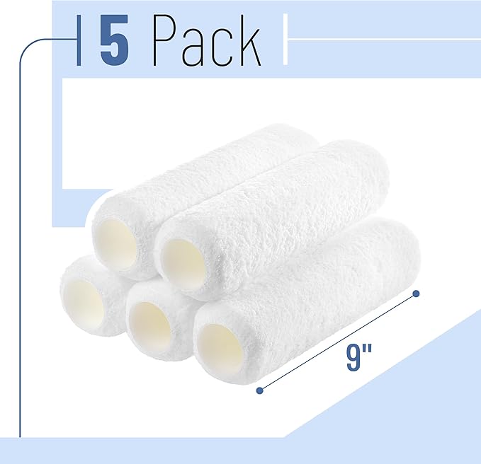 Bates- Paint Roller Covers, 9", 5 Pack, White, Covers for Paint Rollers 9 Inch, 9 Inch Paint Roller Covers, Paint Roller Cover, Paint Roller Covers 9 Inch, Large Paint Roller Covers