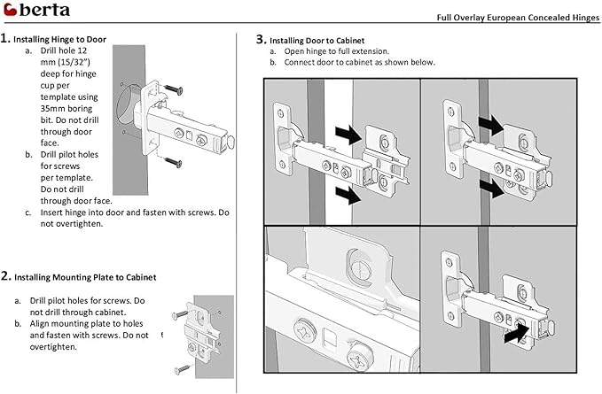 Berta 6-Pack Full Overlay Frameless Soft-Close European Hinges, 110° 3D Adjustable, Clip-On Concealed Kitchen Cabinet Door Hinges with Screws - Ideal for Modern Cabinets
