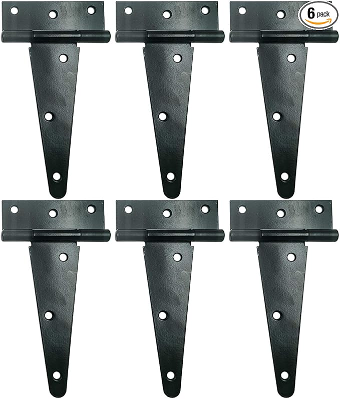 HLMOptimo Heavy Duty T Hinge Tee Hinge T Strap Hinge Shed Hinge Gate Hinge Barn Hinge Fence Hinge Door Hinge Wrought Rustproof All Size Black (6 pcs, 6 inch